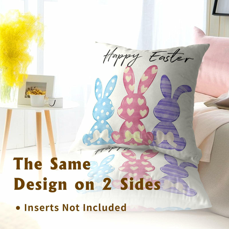 Load image into Gallery viewer, Happy Easter Throw Pillow Covers Set of 2 18x18 Cotton Colorful Bunny
