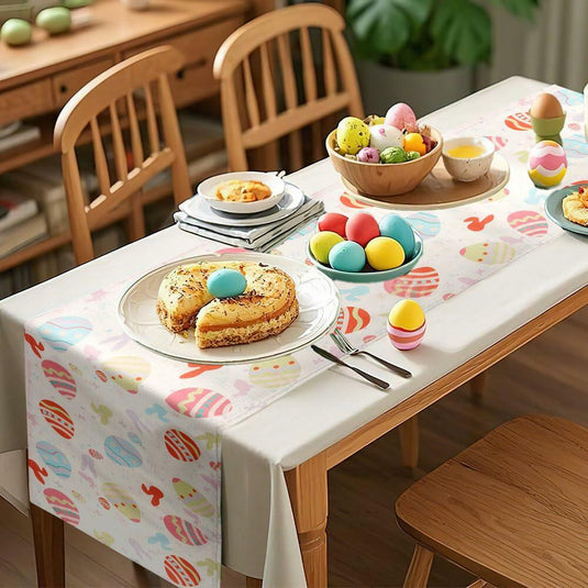 Easter Table Runner Colorful Eggs Polyester 13x72 Inch