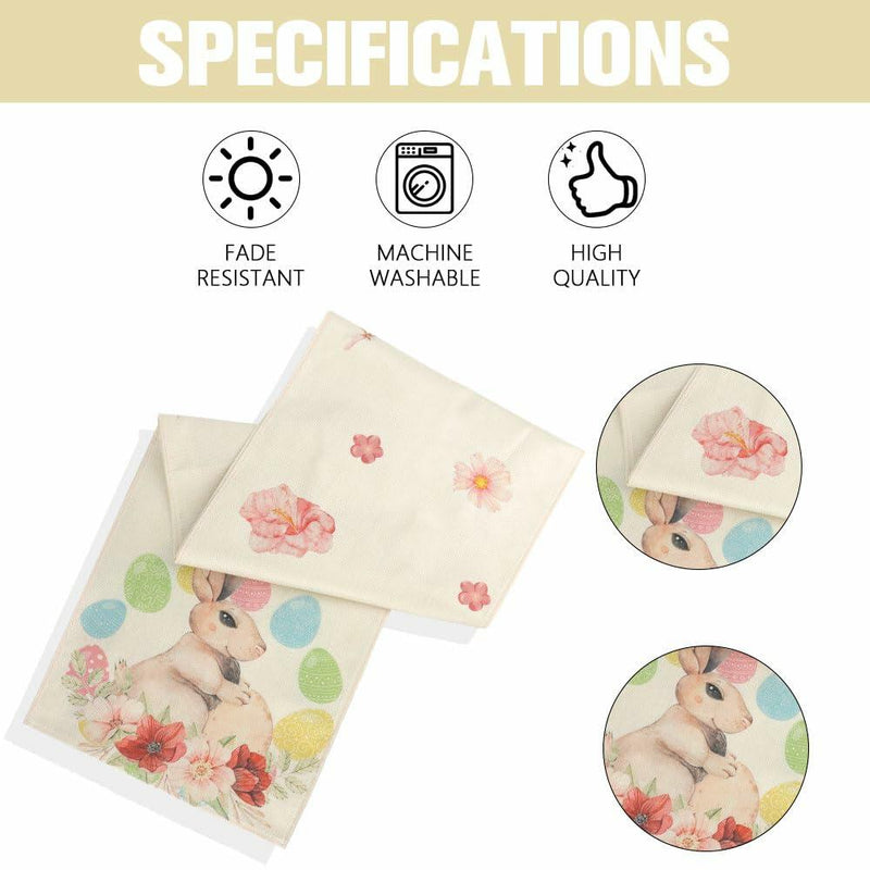 Load image into Gallery viewer, Easter Table Runner 13x72 Inch Pastel Rabbit Eggs Polyester
