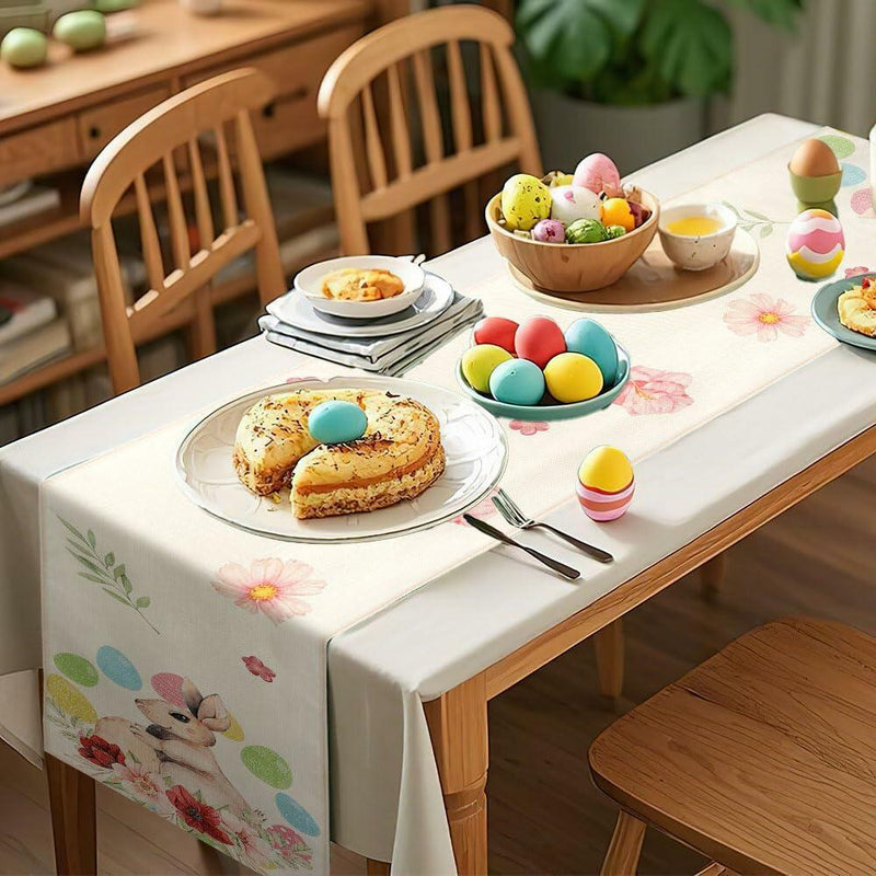 Load image into Gallery viewer, Easter Table Runner 13x72 Inch Pastel Rabbit Eggs Polyester
