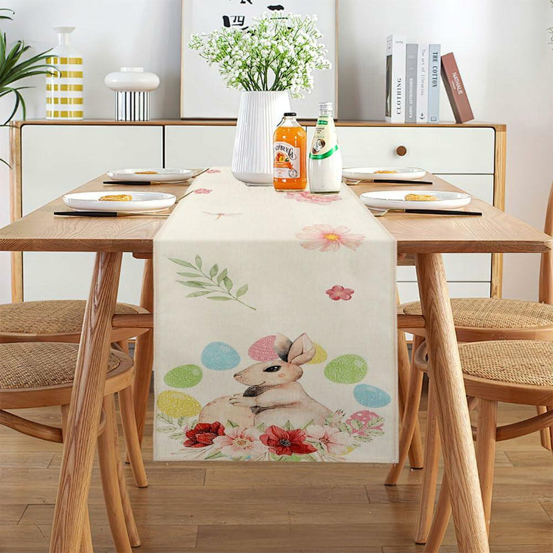 Load image into Gallery viewer, Easter Table Runner 13x72 Inch Pastel Rabbit Eggs Polyester
