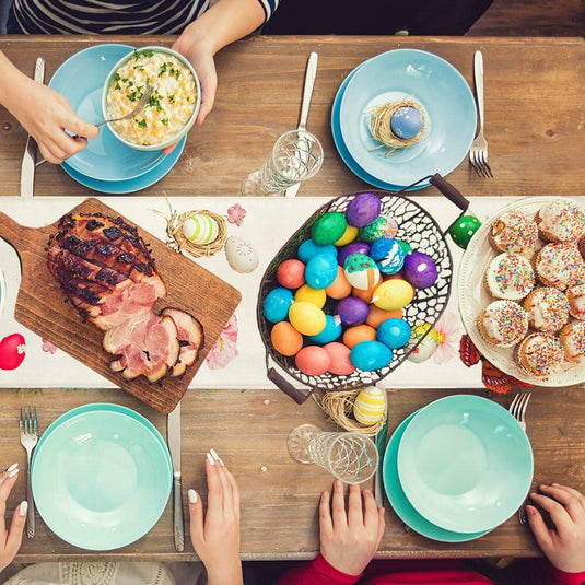 Easter Table Runner 13x72 Inch Pastel Rabbit Eggs Polyester