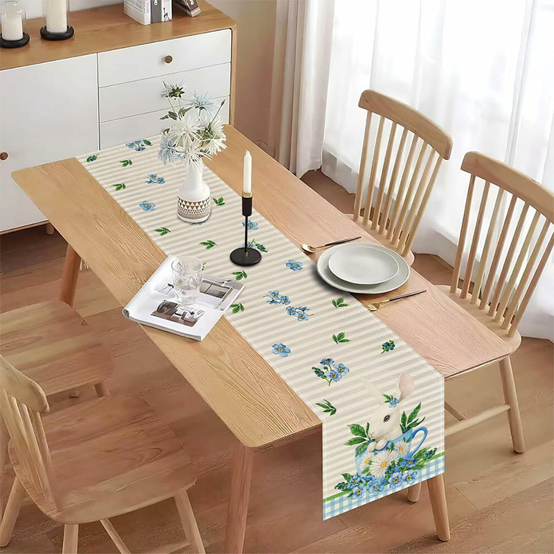 Load image into Gallery viewer, Easter Table Runner 13x72in Blue Bunny Floral Spring Decor
