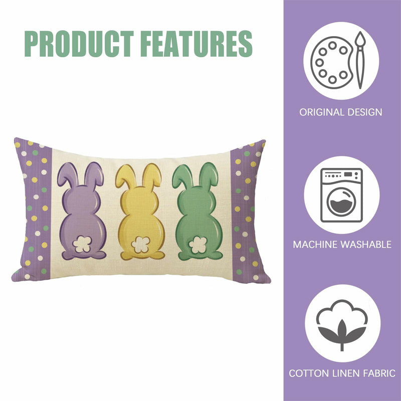 Load image into Gallery viewer, Fahrendom Easter Peeps Bunny Lumbar Pillow Case12x20 Purple Rabbit Cotton Linen
