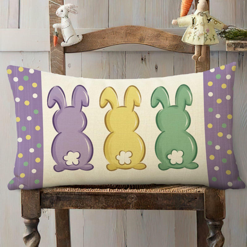 Load image into Gallery viewer, Fahrendom Easter Peeps Bunny Lumbar Pillow Case12x20 Purple Rabbit Cotton Linen
