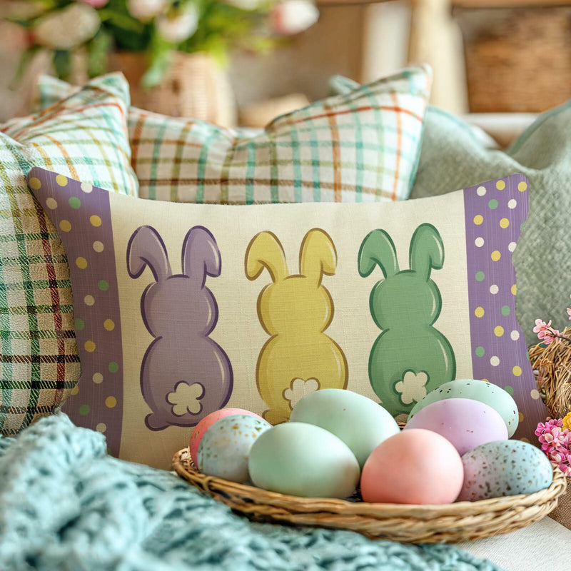 Load image into Gallery viewer, Fahrendom Easter Peeps Bunny Lumbar Pillow Case12x20 Purple Rabbit Cotton Linen

