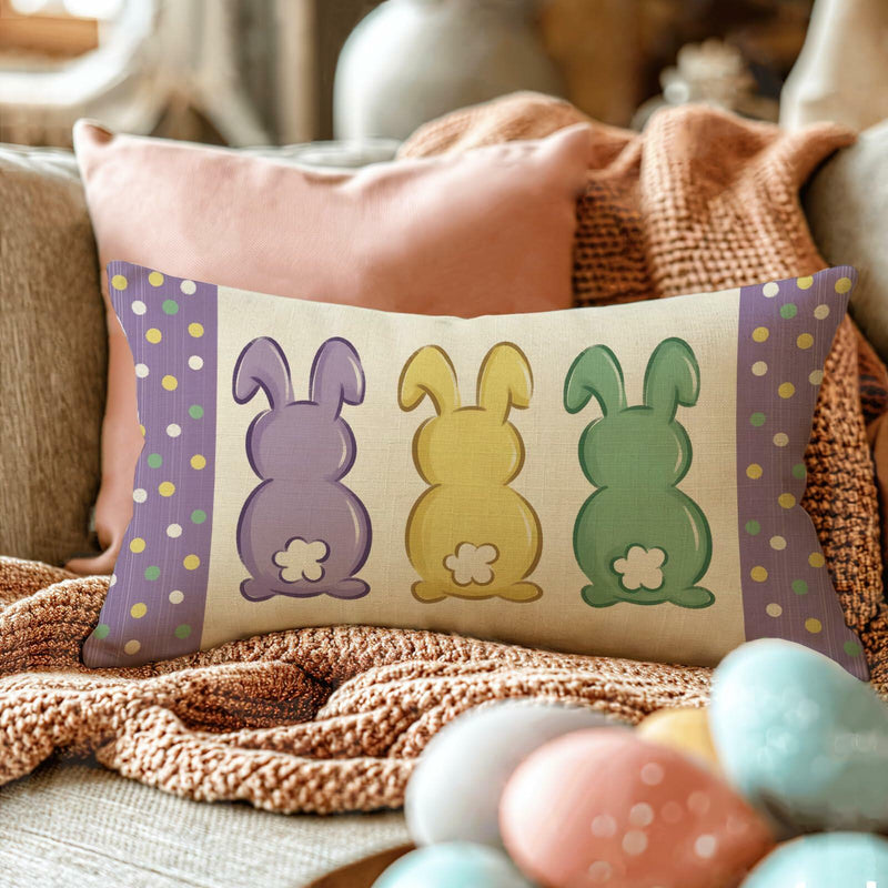 Load image into Gallery viewer, Fahrendom Easter Peeps Bunny Lumbar Pillow Case12x20 Purple Rabbit Cotton Linen
