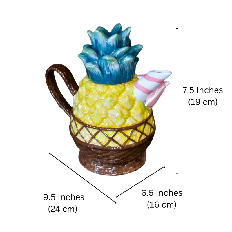 Load image into Gallery viewer, Pineapple Teapot Ceramics Collectable Flower Tea Pot Blue Sky Heather Goldminc
