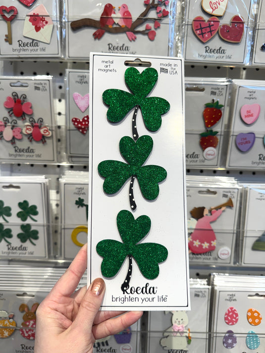 St. Patrick’s Day Magnets – Roeda Shamrock Mini Art Pop Glitter Set of 3