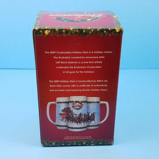Budweiser Stein Christmas 2009 Mug Gift Box and COA A Holiday Tradition CS699