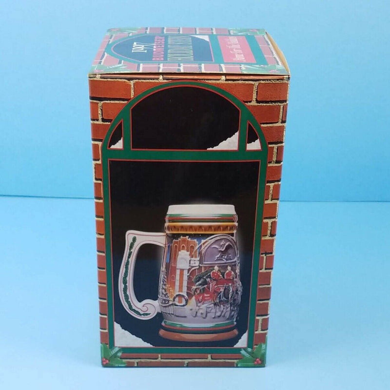 Load image into Gallery viewer, Budweiser Holiday 1997 Mug Stein CS313 Home For The Holidays Ceramarte COA
