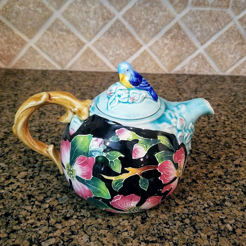 Load image into Gallery viewer, Dogwood Teapot Ceramic Decorative Collectable Kitchen Décor Blue Sky Goldminic
