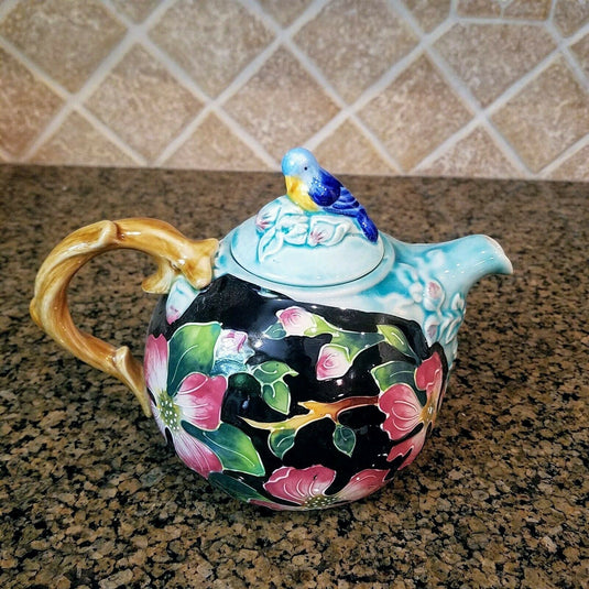 Dogwood Teapot Ceramics Floral Collectable Kitchen Décor by Blue Sky Goldminc
