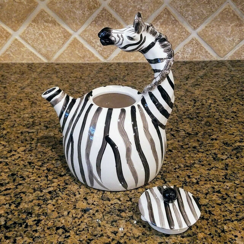 Load image into Gallery viewer, Zebra Safari Animal Teapot Animal Ceramics Tea Pot by Blue Sky Heather Goldminc
