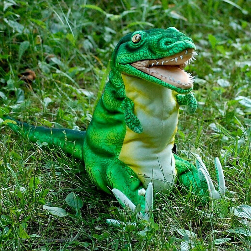 Load image into Gallery viewer, T Rex Neon Green Dinosaur Hand Puppet Doll Hansa Real Looking Plush Learning Toy
