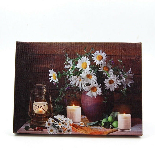 Daisies in Vase and Candles LED Light Up Lighted Canvas Wall or Tabletop Picture