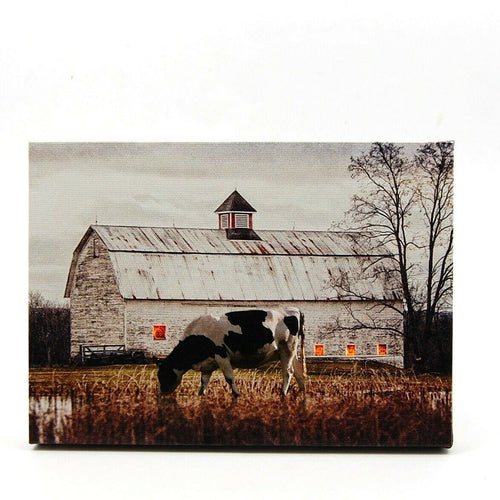 White Barn Country Farm LED Light Up Lighted Canvas Wall Art or Tabletop Picture