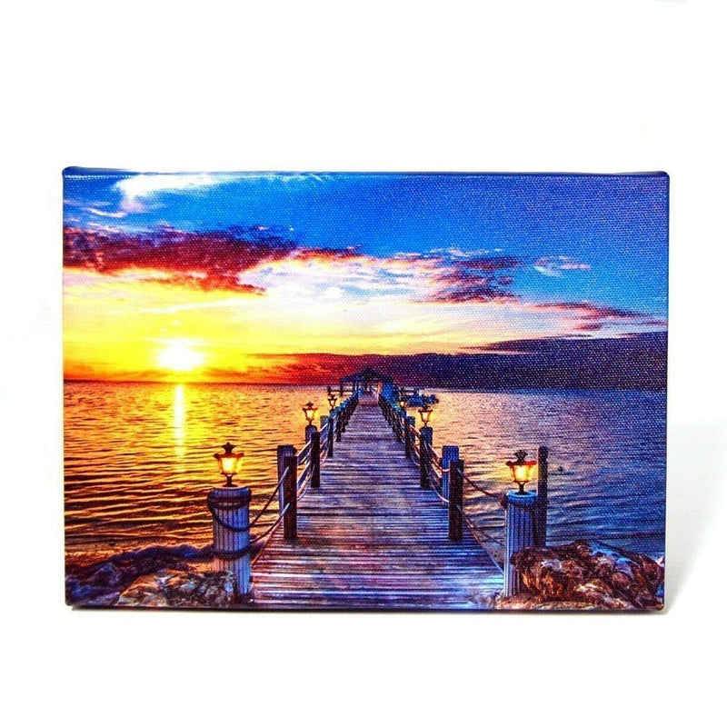 Load image into Gallery viewer, Wooden Bridge at Dawn LED Light Up Lighted Canvas Art Wall or Tabletop Picture
