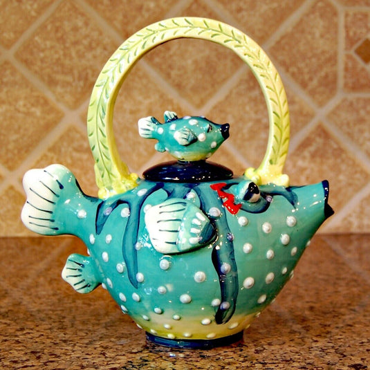 Puffer Fish Teapot Collectible Decorative Kitchen Home Décor Blue Sky Clayworks