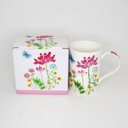 Floral Flowers and Butterflies Coffee Mug Glass Tea Cup with Gift Box