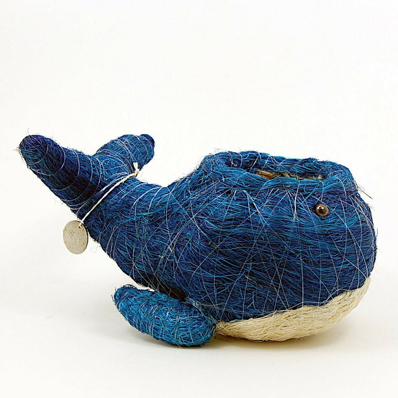 Load image into Gallery viewer, Baby Whale Flower Pot Blue and White Coco Coir Animal Succulent Plant Holder
