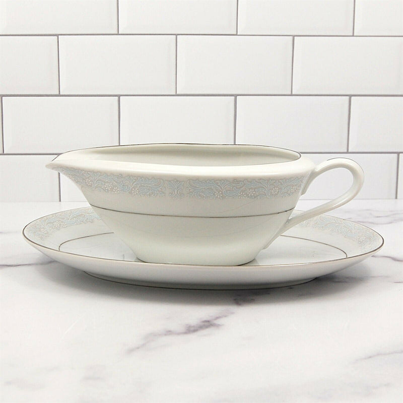Load image into Gallery viewer, Bluedale by Fine China of Japan Gravy Boat and Plate Set Dinnerware 3074
