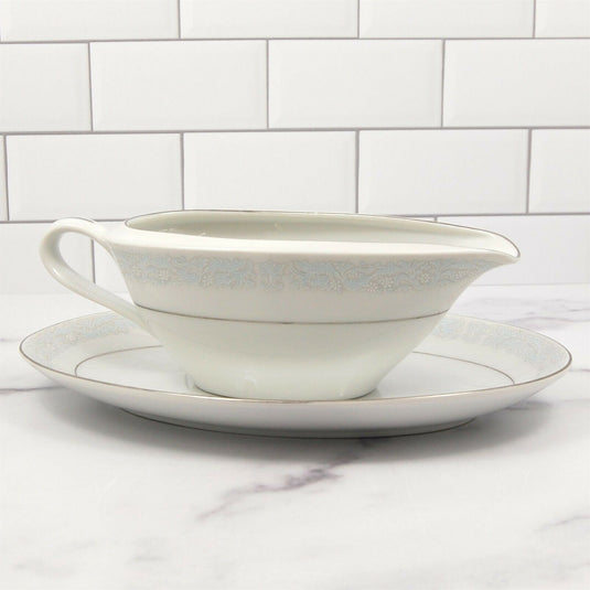 Bluedale by Fine China of Japan Gravy Boat and Plate Set Dinnerware 3074