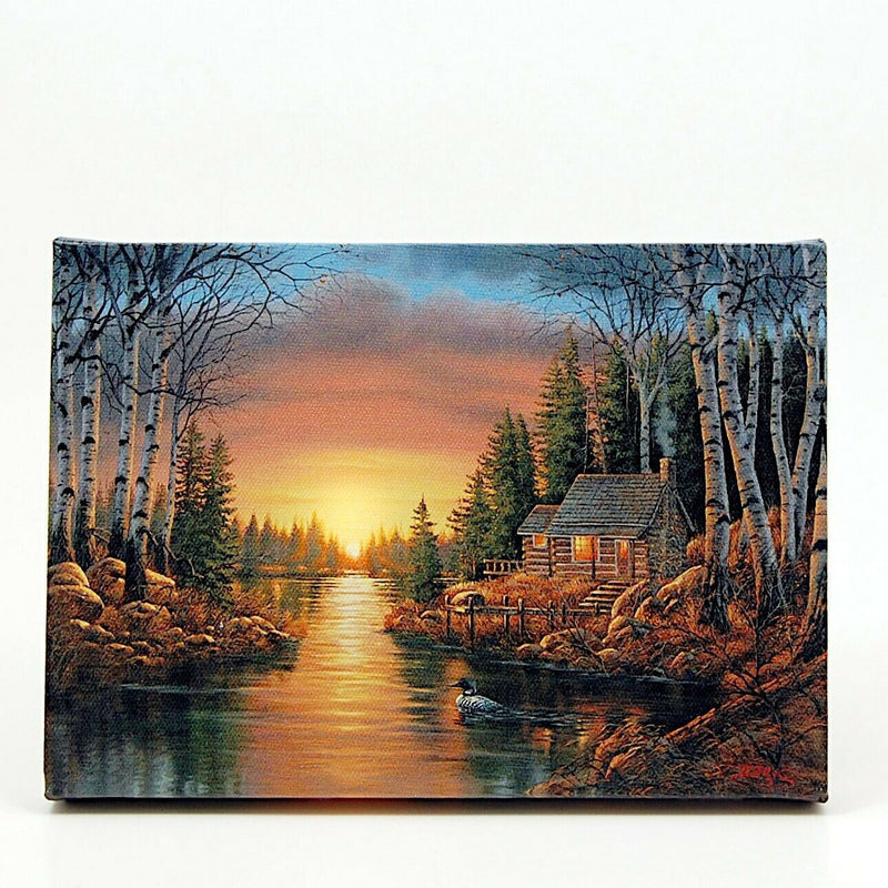 Load image into Gallery viewer, Cabin On River in Woods LED Light Up Lighted Canvas Wall or Tabletop Picture Art

