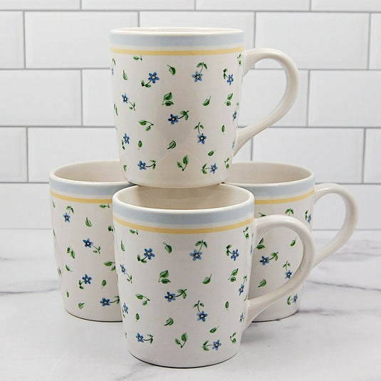 Pfaltzgraff Melissa Set of 4 Floral Yellow Band Coffee Mugs Dinnerware Cups