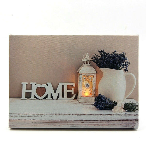 Country Home Lantern Vase LED Light Up Lighted Canvas Wall or Tabletop Picture