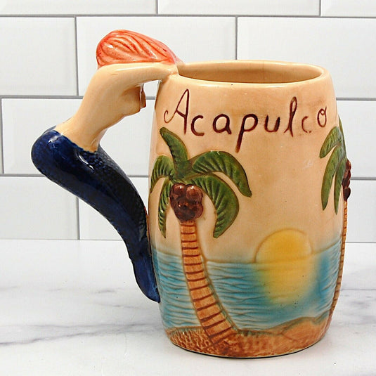 CERAMICA DE ACATLIPA Colorful Acapulco Coffee Tea Mug with Mermaid Handle