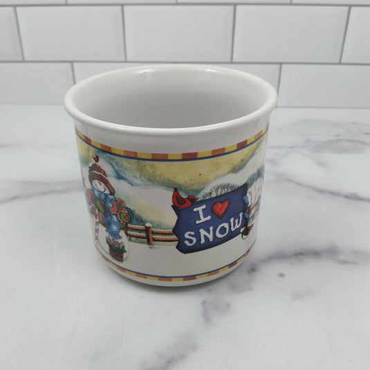 I Heart Snow Coffee Mugs with Snowman Set of 2 Beverage Cups