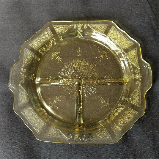 Anchor Hocking Depression Glass Set of 2 Divided Grill Plate Princess Amber 10"