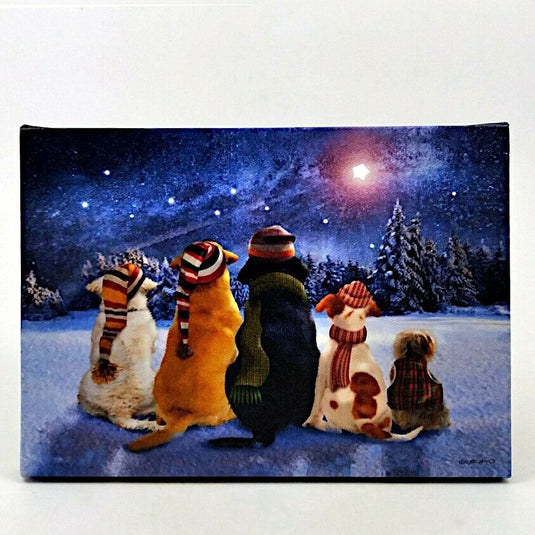 Dogs Waiting Watching Stars LED Light Up Lighted Canvas Wall or Tabletop Picture