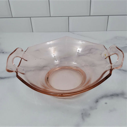 Vintage Pink Depression Glass Candy Dish with handles