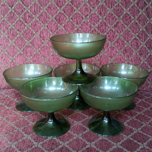 Frosted Green Plastic Pedestal Sherbet Bowl (Set of 6)