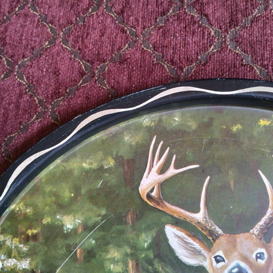 Vintage Decorative Deer Tin Serving Tray Art by James L Artig Plate 11 inch