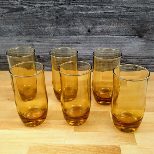 60s Mid Century Modern Set of 6 Amber Glass Tumblers