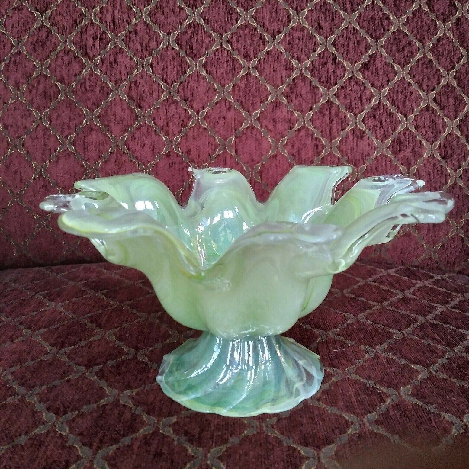 Lavorazione Arte Murano Glass Splash Bowl Sea Foam Green Italy 8” Dish ...