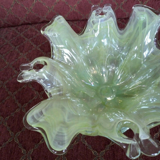 Lavorazione Arte Murano Glass Splash Bowl Sea Foam Green Italy 8” Dish