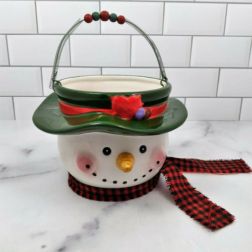 Snowman Christmas Candy Bowl or Holiday Hanging Decorative Flower Planter