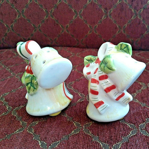 Christmas Holiday Bells Salt And Pepper Shakers With Striped Bows