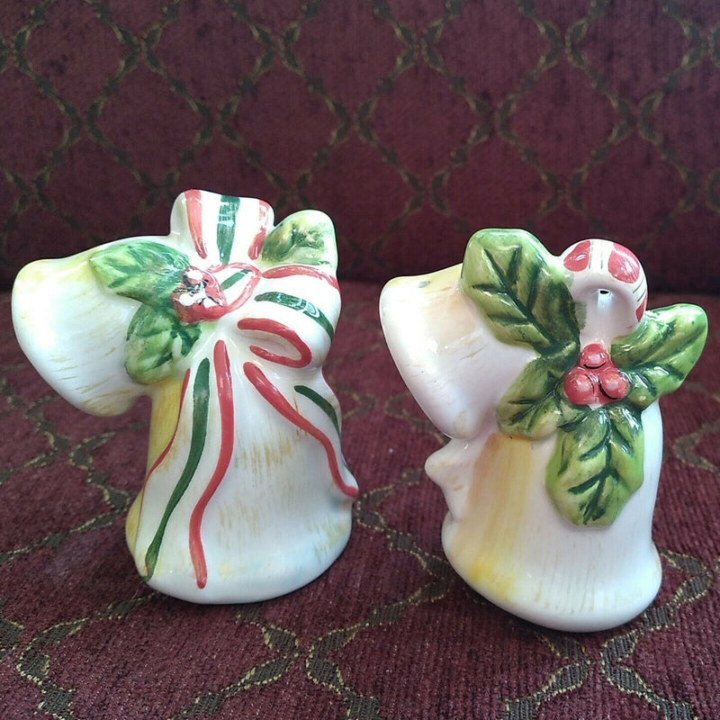 Load image into Gallery viewer, Christmas Holiday Bells Salt And Pepper Shakers With Striped Bows
