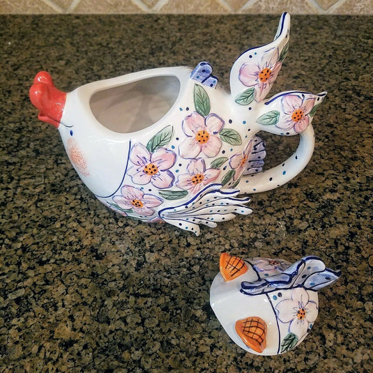 Flower Fish Teapot Pink Ceramic Decorative Kitchen Decor Blue Sky Diane Artware
