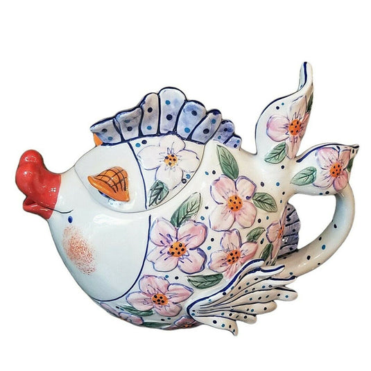 Flower Fish Teapot Pink Ceramic Decorative Kitchen Decor Blue Sky Dian – Premier  Homegoods