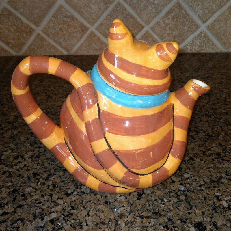 Load image into Gallery viewer, Orange Cat Ceramic Teapot Decorative Kitchen Decor Blue Sky by Heather Goldminic
