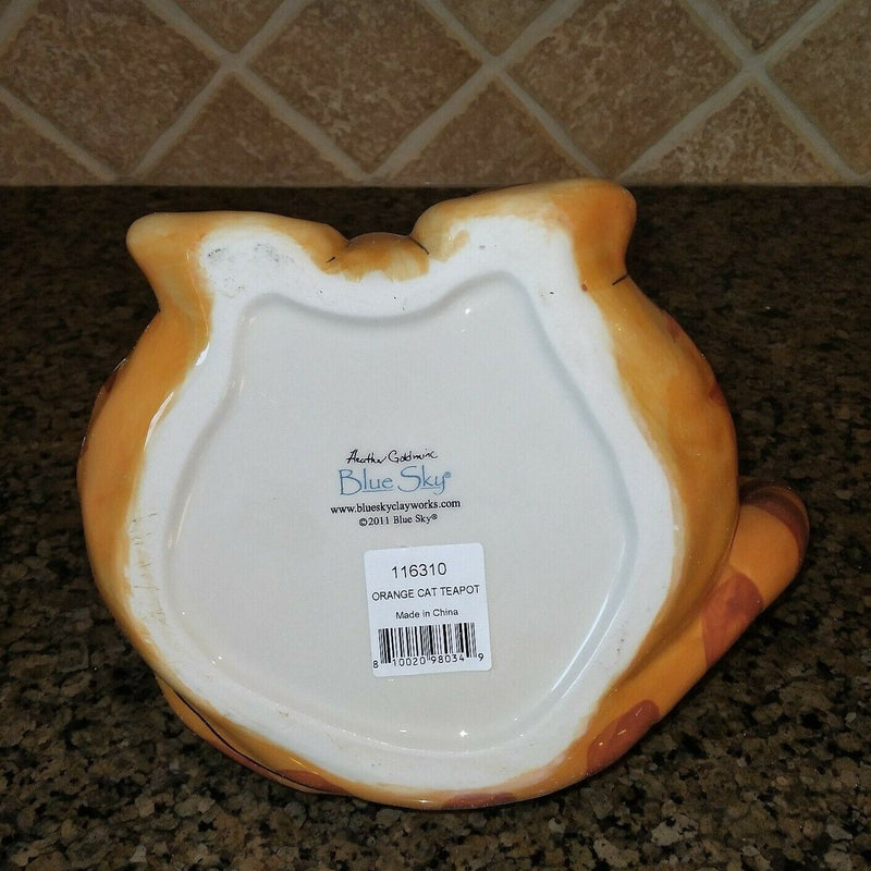 Load image into Gallery viewer, Orange Cat Ceramic Teapot Decorative Kitchen Decor Blue Sky by Heather Goldminic
