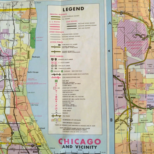 1985-1986 Official Illinois State Highway Transportation Travel Road Map