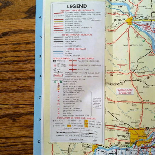 1968 Official Illinois State Highway Transportation Travel Road Map
