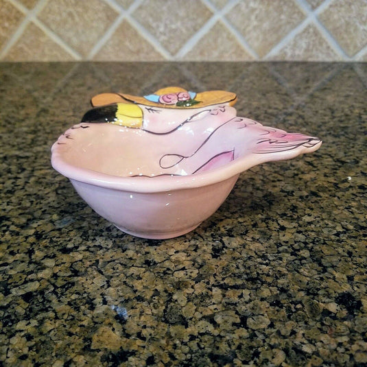 Flamingo Dip Bowl with Spreader Ceramic Blue Sky Heather Goldminc Kitchen Decor